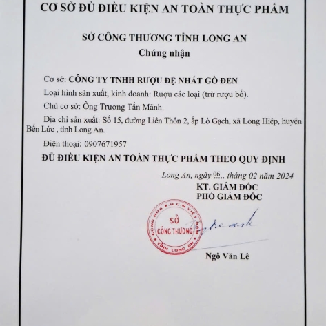 Giấy chứng nhận cơ sở đủ điều kiện an toàn thực phẩm